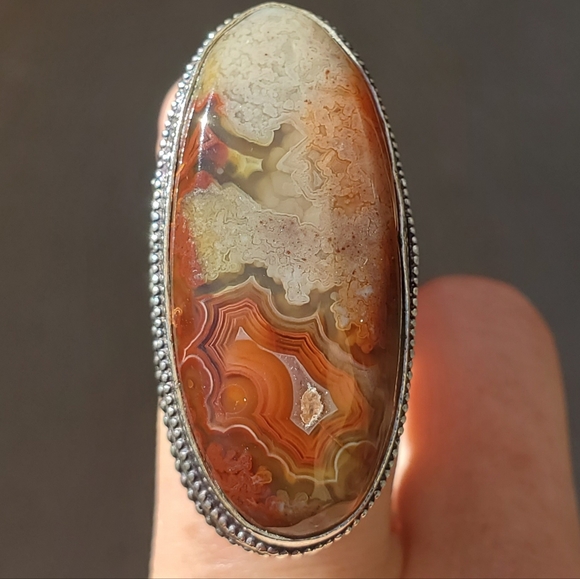 New Oversized Crazy Lace Agate 925 Silver Statement Ring. - Picture 12 of 15